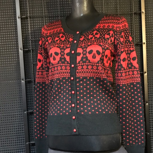 Hell Bunny Sweaters - Hell Bunny Skull Button Down Cardigan